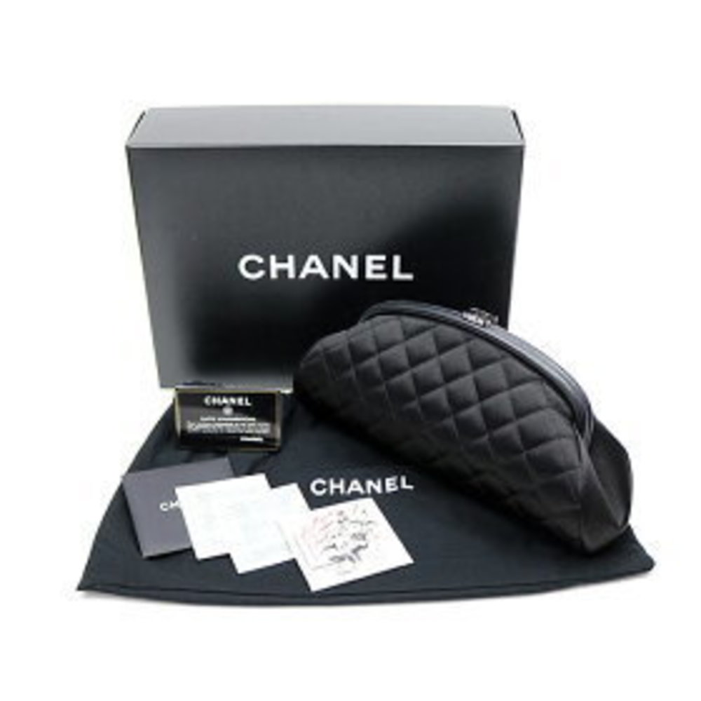 Chanel Timeless Classic Quilted Bag Black Silk Satin Matelasse Coco Mark